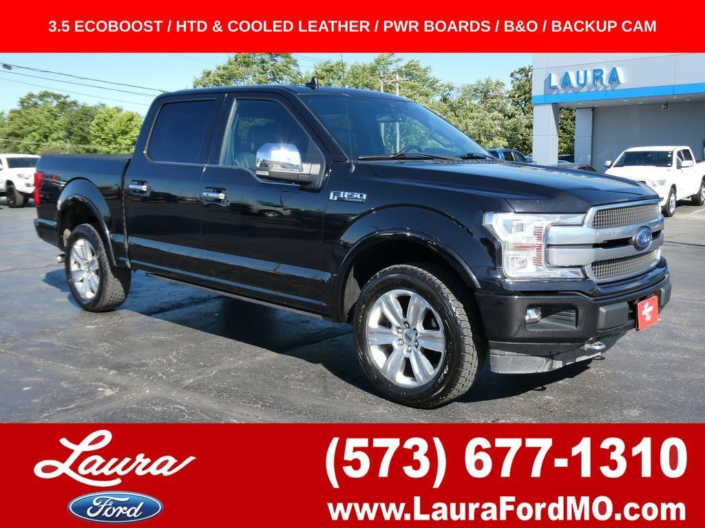 2020 Ford F-150 Platinum 4WD SuperCrew 5.5' Box in Agate Black Metallic — front three-quarter view