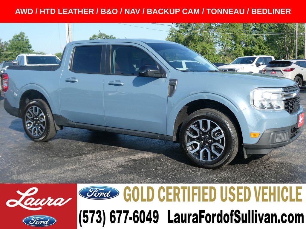 2024 Ford Maverick LARIAT AWD SuperCrew in Azure Gray Metallic Tri Coat — front three-quarter view