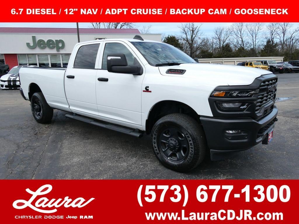 2025 RAM 3500 Tradesman Crew Cab 4x4 8' Box in Bright White Clearcoat — front three-quarter view