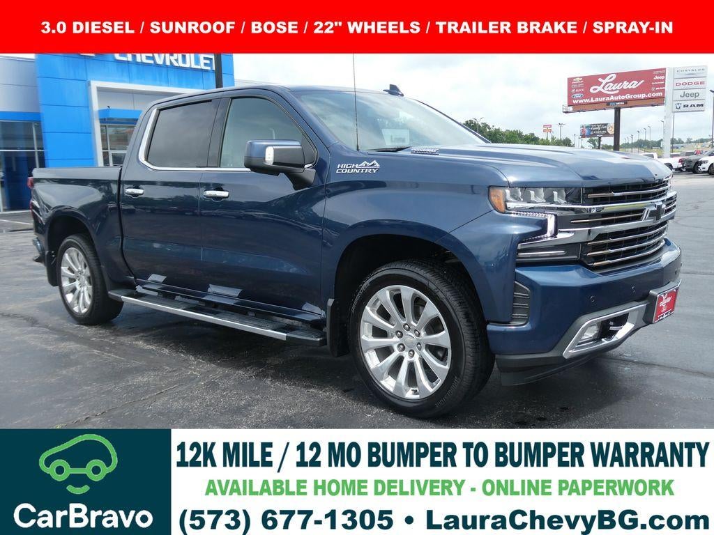 2021 Chevrolet Silverado 1500 High Country in Blue — front three-quarter view